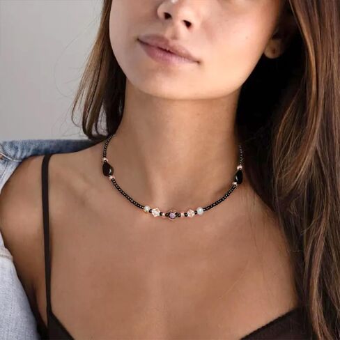 Beaded Necklaces for Women Summer Beach Beaded Necklace Bead Choker Boho Necklaces for Women Handmade Summer Jewelry Stainless Steel 18K Gold Plated in Kuwait