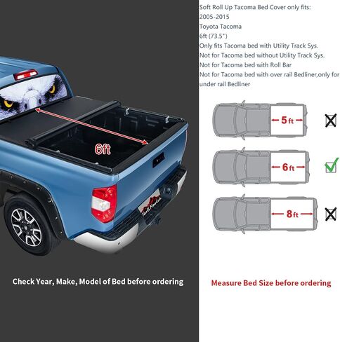 Soft Roll Up Truck Tonneau Cover for 2005-2015 Toyota Tacoma 6ft Truck Bed/Fits 2005-2015 Toyota Tacoma 6ft Fleetside/Styleside Bed (73.5"), only fit Truck with Utility Track Sys in Saudi Arabia