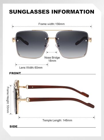 نظارة شمسية رجالي رأس كبير جسر جسر معدني ، 61 ملم مربع UV 400 عدسة حماية Sunnies (7563) in Kuwait
