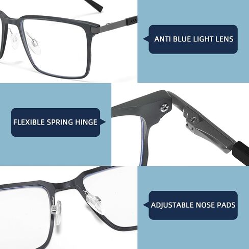 Blue Light Blocking Glasses for Men Square Al-Mg Metal Anti Glare Gaming Glasses Computer Use in Saudi Arabia