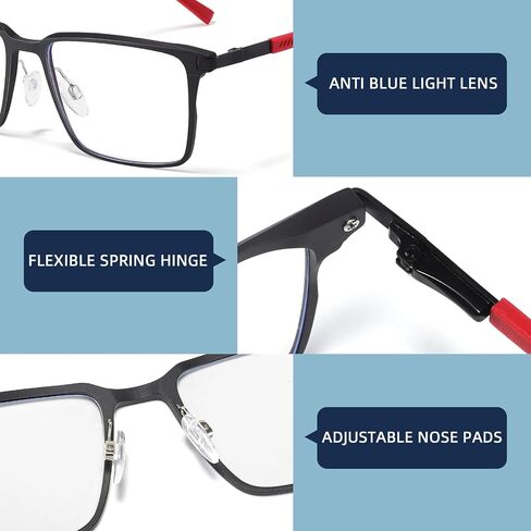 Blue Light Blocking Glasses for Men Square Al-Mg Metal Anti Glare Gaming Glasses Computer Use in Saudi Arabia