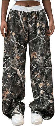 COZYEASE Women's Camo Print Graphic Pants Elastic Waist Wide Leg Sweatpants Streetwear in Saudi Arabia