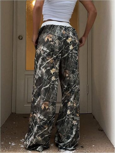 COZYEASE Women's Camo Print Graphic Pants Elastic Waist Wide Leg Sweatpants Streetwear in Saudi Arabia