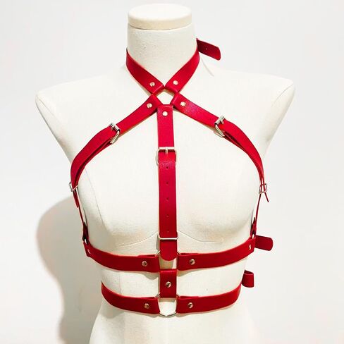 Punk Black Leather Chest Harness & Waist Chain Belt for Women, Adjustable Gothic Body Jewelry in Saudi Arabia