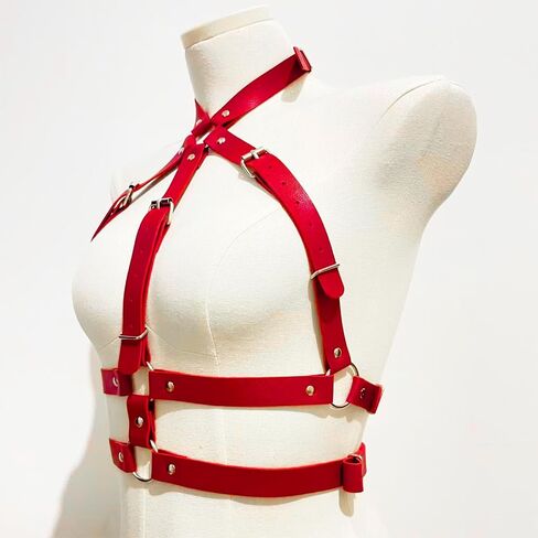 Punk Black Leather Chest Harness & Waist Chain Belt for Women, Adjustable Gothic Body Jewelry in Saudi Arabia
