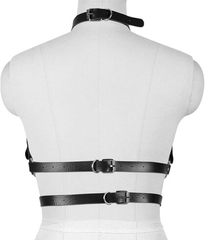 Punk Black Leather Chest Harness & Waist Chain Belt for Women, Adjustable Gothic Body Jewelry in Saudi Arabia