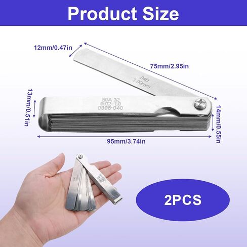 32 Blades Stainless Steel Feeler Gauge, Feeler Gauges for Valves 0.0008-0.04" (0.02-1.00mm) Universal Standard SAE and Metric Offset Valve Thickness Gauge for Measuring Gap Width or Thickness in Saudi Arabia