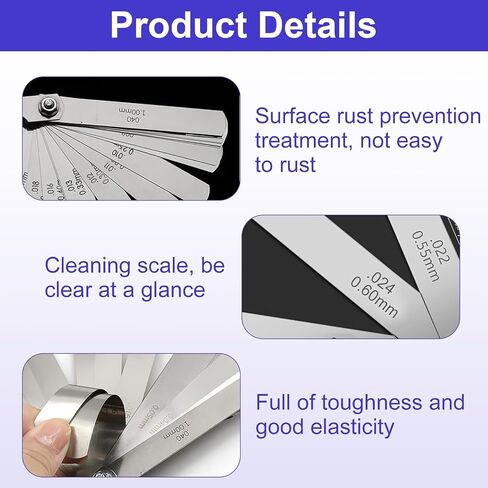 32 Blades Stainless Steel Feeler Gauge, Feeler Gauges for Valves 0.0008-0.04" (0.02-1.00mm) Universal Standard SAE and Metric Offset Valve Thickness Gauge for Measuring Gap Width or Thickness in Saudi Arabia