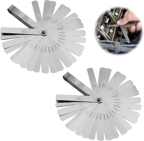 32 Blades Stainless Steel Feeler Gauge, Feeler Gauges for Valves 0.0008-0.04" (0.02-1.00mm) Universal Standard SAE and Metric Offset Valve Thickness Gauge for Measuring Gap Width or Thickness in Saudi Arabia