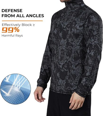 Rodeel Men's Running Hiking Shirts 1/4 Zip UPF 50+ Sun Protection Long Sleeve Shirt in Kuwait
