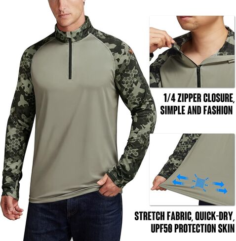Rodeel Men's Running Hiking Shirts 1/4 Zip UPF 50+ Sun Protection Long Sleeve Shirt in Kuwait