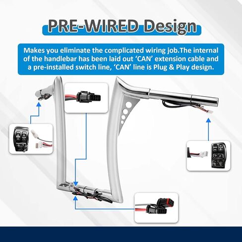 Wsays 14 Inch Pre-wired Ape Hanger Handlebar Bar Sharp Compatible with Harley Softail 2011-2024 Fit Dyna 2012-2017 Fit Sportster 2011-2022 Fit Touring Road King 2015-Later in Saudi Arabia