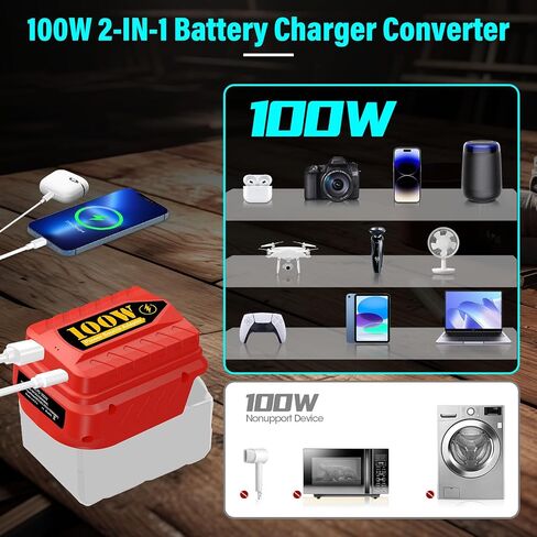 PD100W Output Adapter for Dewalt 20V 18V Battery, Power Source Adapter with 24W USB Port QC3.0 & 100W Type-C Port PD3.0 Charging for Phone, Tablets, Laptop, USB Fan, USB Light (Adapter Only) in Saudi Arabia