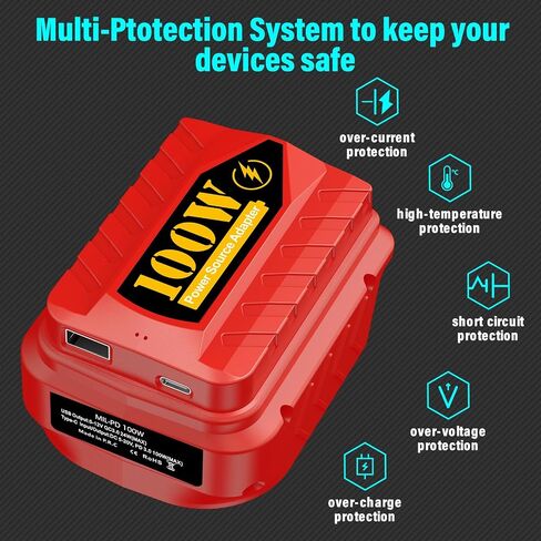 PD100W Output Adapter for Dewalt 20V 18V Battery, Power Source Adapter with 24W USB Port QC3.0 & 100W Type-C Port PD3.0 Charging for Phone, Tablets, Laptop, USB Fan, USB Light (Adapter Only) in Saudi Arabia