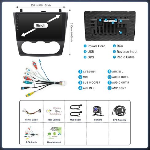 Leadfan 9 Inch Car Radio Stereo for Nissan Altima 2008 2009 2010 2011 2012 Auto AC WiFi/Wireless CarPlay/Android Auto/Touch Screen/GPS/Bluetooth/FM Radio/AHD Backup Camera/2G 32G in Kuwait