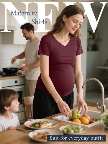 Huukeay 4 Pack Women's Maternity Shirts, V Neck Maternity Top Short Sleeve Casual Tee Side Ruched Pregnancy Clothes in Saudi Arabia