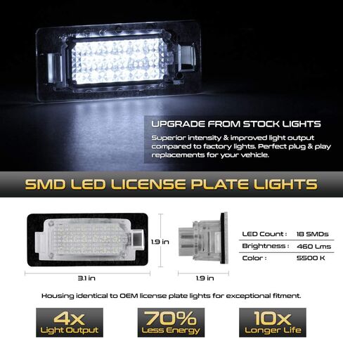 VIPMOTOZ 2 قطعة كاملة SMD أبيض LED لوحة رخصة الضوء الخلفي Trunk Lid Tag Assembly Replience لـ BMW E82 E88 E90 E92 F30 F32 F10 F11 E60 E61 E39 in Saudi Arabia