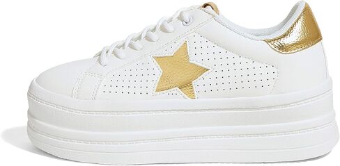 BELOS Fashion Platform Women Sneakers Faux Suede Stars Holographic Rainbow Walking Shoes (Denim Blue,9) in Kuwait