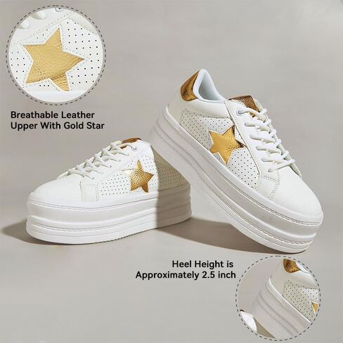 BELOS Fashion Platform Women Sneakers Faux Suede Stars Holographic Rainbow Walking Shoes (Denim Blue,9) in Kuwait