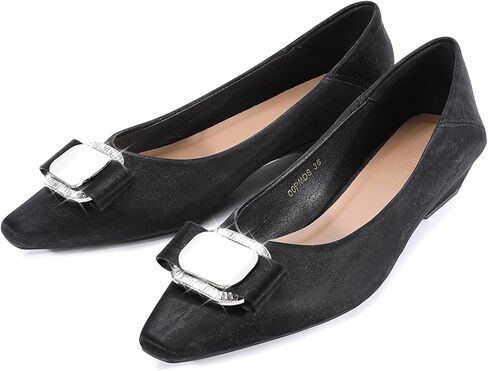 Zelaprox Women Black Pumps أحذية أحذية مكتنزة منخفضة الكعب على العمل على أحذية مسطحة مربعة مغلقة عقدة القوس مريحة للأعمال التجارية عارضات حفلات الزفاف الأنيقة الأنيقة in Kuwait