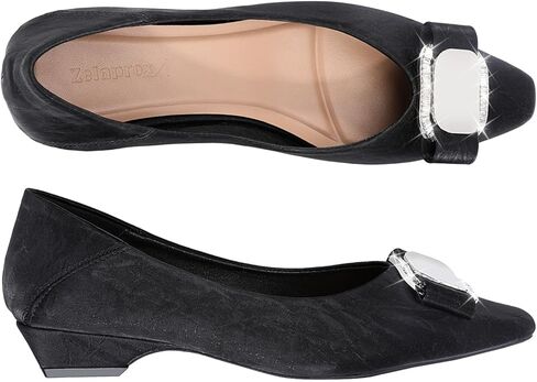 Zelaprox Women Black Pumps أحذية أحذية مكتنزة منخفضة الكعب على العمل على أحذية مسطحة مربعة مغلقة عقدة القوس مريحة للأعمال التجارية عارضات حفلات الزفاف الأنيقة الأنيقة in Kuwait
