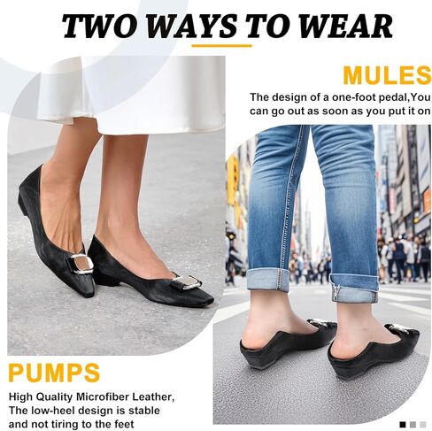 Zelaprox Women Black Pumps أحذية أحذية مكتنزة منخفضة الكعب على العمل على أحذية مسطحة مربعة مغلقة عقدة القوس مريحة للأعمال التجارية عارضات حفلات الزفاف الأنيقة الأنيقة in Kuwait