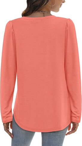 OFEEFAN T Shirts for Women V Neck Dressy Casual Blouses Puff Long Sleeve Fall Outfits Tops Loose Fit in Saudi Arabia