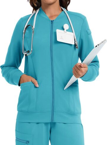 LOMON Scrub Jackets for Women Zipper Bomber Jacket Medical Nurse Coats with Pockets in Saudi Arabia
