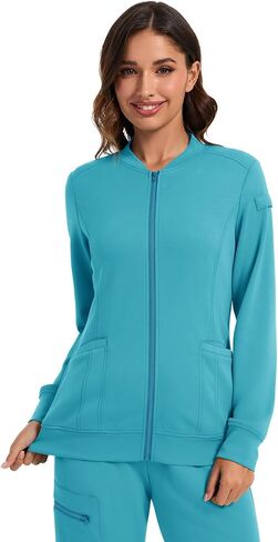 LOMON Scrub Jackets for Women Zipper Bomber Jacket Medical Nurse Coats with Pockets in Saudi Arabia