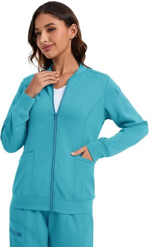 LOMON Scrub Jackets for Women Zipper Bomber Jacket Medical Nurse Coats with Pockets in Saudi Arabia