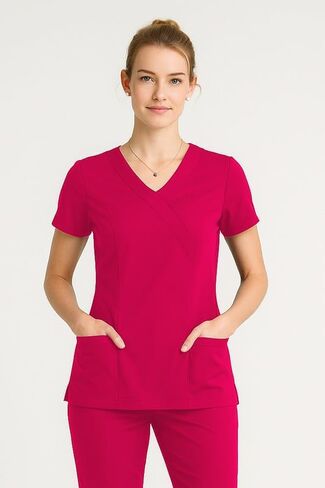 U4U Women’s Mock Wrap Scrub Top – Fluid Resistant, 4-Way Stretch, Easy Care in Saudi Arabia
