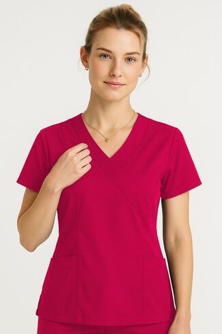 U4U Women’s Mock Wrap Scrub Top – Fluid Resistant, 4-Way Stretch, Easy Care in Saudi Arabia