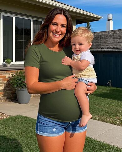 4 Pack Women's Athletic Maternity T-Shirts,Short Sleeve Yoga Gym Pregnancy Tops Casual Summer Crew Neck Tees Blouse in Kuwait