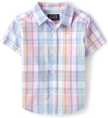 The Children's Place,Baby Boys,and Toddler Poplin Short Sleeve Button Down Shirt,Easter Egg Mint,12 Months,18 Months in Kuwait