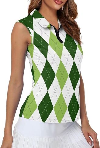 قميص غولف بلا أكمام للسيدات لعام 2025 قميص بولو عصري zip polo رطوبة تنس تنس. in Kuwait