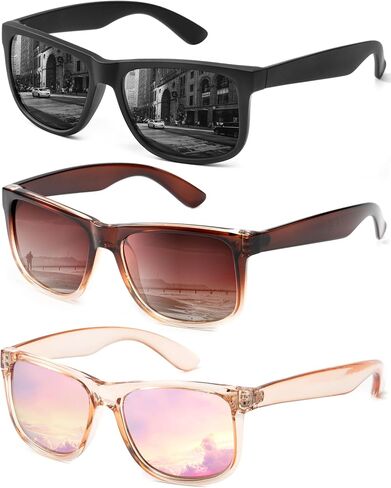 Polarized Sunglasses for Women, 3 Pack UV400 Trendy Square Shades, Lightweight Stylish Eyewear for Driving & Travel in Saudi Arabia