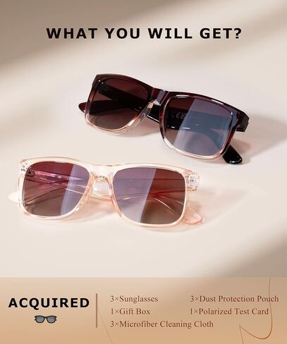 Polarized Sunglasses for Women, 3 Pack UV400 Trendy Square Shades, Lightweight Stylish Eyewear for Driving & Travel in Saudi Arabia