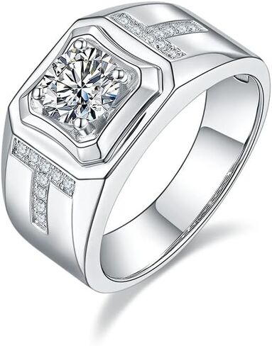 1 Carat Diamond Men's Wedding Bands 14K Gold,D-color VVS1 Round Cut Diamond Rings for Men, Ideal Father's Day Gift for Dad in Saudi Arabia