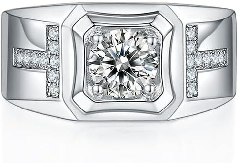 1 Carat Diamond Men's Wedding Bands 14K Gold,D-color VVS1 Round Cut Diamond Rings for Men, Ideal Father's Day Gift for Dad in Saudi Arabia