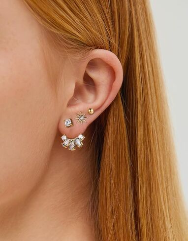 أقراط Gold Sporclo للنساء hypoallergenic 14k مقعدة الذهب مقاطع studring stands stackets مجموعة 3 أزواج من الصلب huggie arring لثقب متعددة in Kuwait