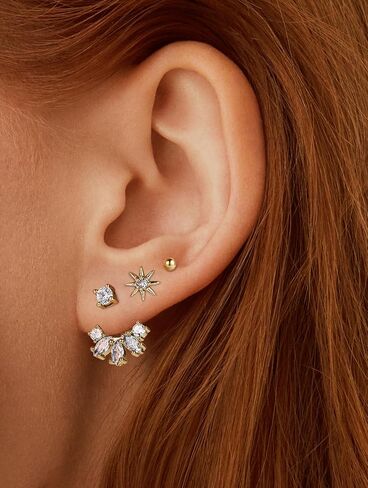 أقراط Gold Sporclo للنساء hypoallergenic 14k مقعدة الذهب مقاطع studring stands stackets مجموعة 3 أزواج من الصلب huggie arring لثقب متعددة in Kuwait