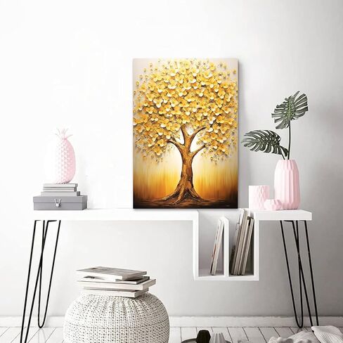 ZXHYWYM Abstract Big Tree Canvas Wall Art Golden Yellow Flowers Tree Oil Painting Prints Modern Plant Artwork Home Decor Ready to Hang(2, (12.00" x 18.00")) in Saudi Arabia