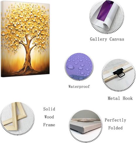 ZXHYWYM Abstract Big Tree Canvas Wall Art Golden Yellow Flowers Tree Oil Painting Prints Modern Plant Artwork Home Decor Ready to Hang(2, (12.00" x 18.00")) in Saudi Arabia