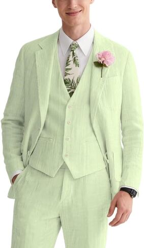 Linen Mens Suit 3 Piece Slim Fit Beach Wedding Suit for Men Prom Party Casual Blazer Vest Pant Set in Saudi Arabia