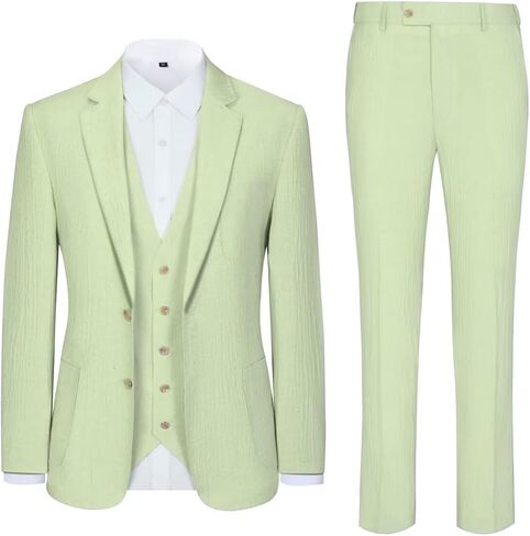 Linen Mens Suit 3 Piece Slim Fit Beach Wedding Suit for Men Prom Party Casual Blazer Vest Pant Set in Saudi Arabia