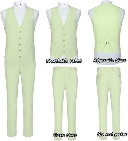 Linen Mens Suit 3 Piece Slim Fit Beach Wedding Suit for Men Prom Party Casual Blazer Vest Pant Set in Saudi Arabia