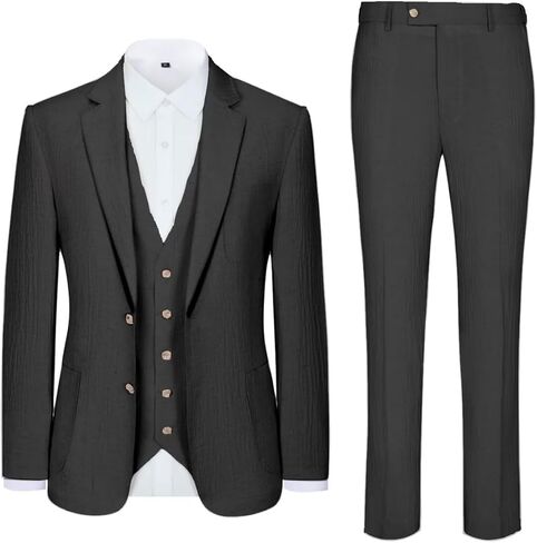 بدلة الكتان الرجال 3 قطعة ضيقة ضيقة العريس الشاطئ الزي الزفاف البدلات غير الرسمية للرجال حفلة حفلة موسيقية in Kuwait