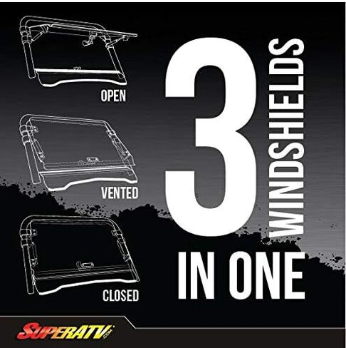 Superatv Scratch Resistant 3-in-1 Flip Hindshield لعام 2019-2023 Polaris RZR XP 1000 XP 4 1000 ، مفتوح ، تنفيس أو مغلق بالكامل ، بدون قيادة ركوب ، 1/4 "بولي كربونات أقوى 250x من الزجاج ، الولايات المتحدة الأمريكية مصنوعة in Saudi Arabia