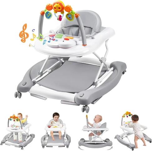 5 in 1 Foldable Baby Walker for Boys Girls Infant 6-12 Months | Walkers for Babies with Bouncer, Rocker, Feeding Tray, Music, Adjustable Heights & Wheels, Seat Activity Walker in Saudi Arabia