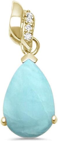 Larimar Pear Shape Cubic Zirconia Dangling Pendant Sterling Silver in Saudi Arabia
